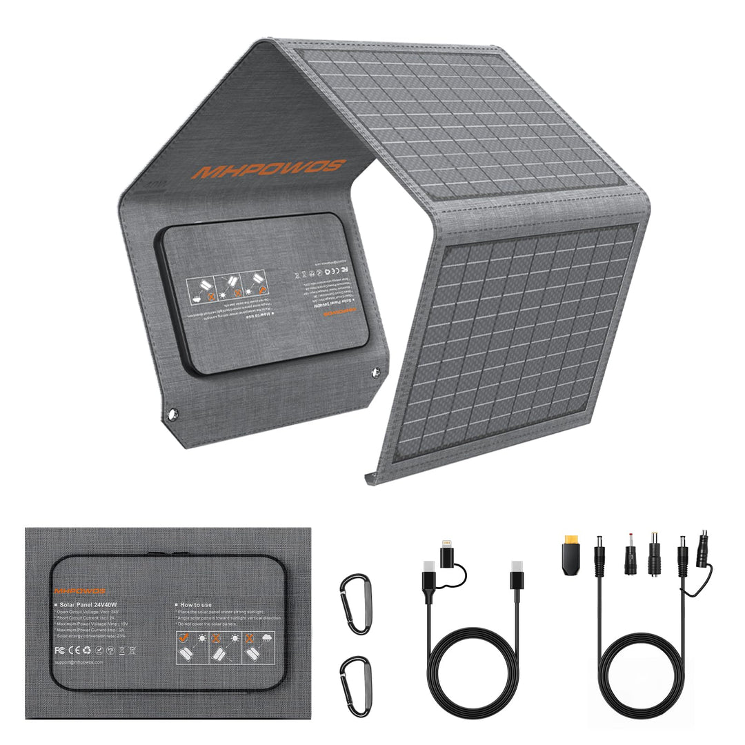 Faltbares Solarpanel 40W 19V Tragbares Solarladegerät mit USB C, USB A und DC Ausgängen, Mini-Ladege