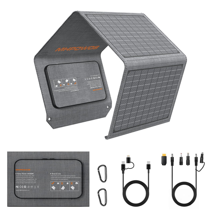 Faltbares Solarpanel 40W 19V Tragbares Solarladegerät mit USB C, USB A und DC Ausgängen, Mini-Ladege
