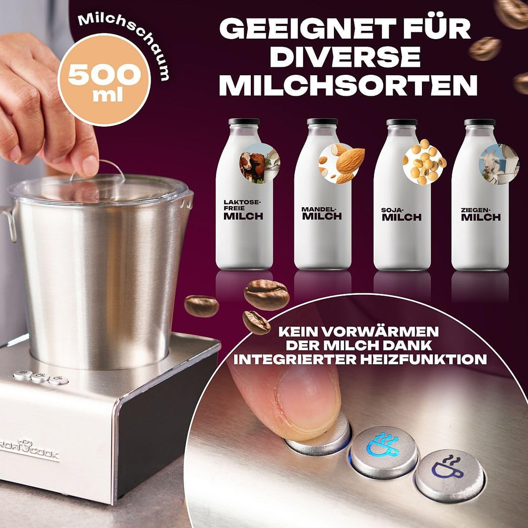 ProfiCook® Milchaufschäumer mit Heiss- und Kaltfunktion | Milchaufschäumer elektrisch mit 6 Funktion