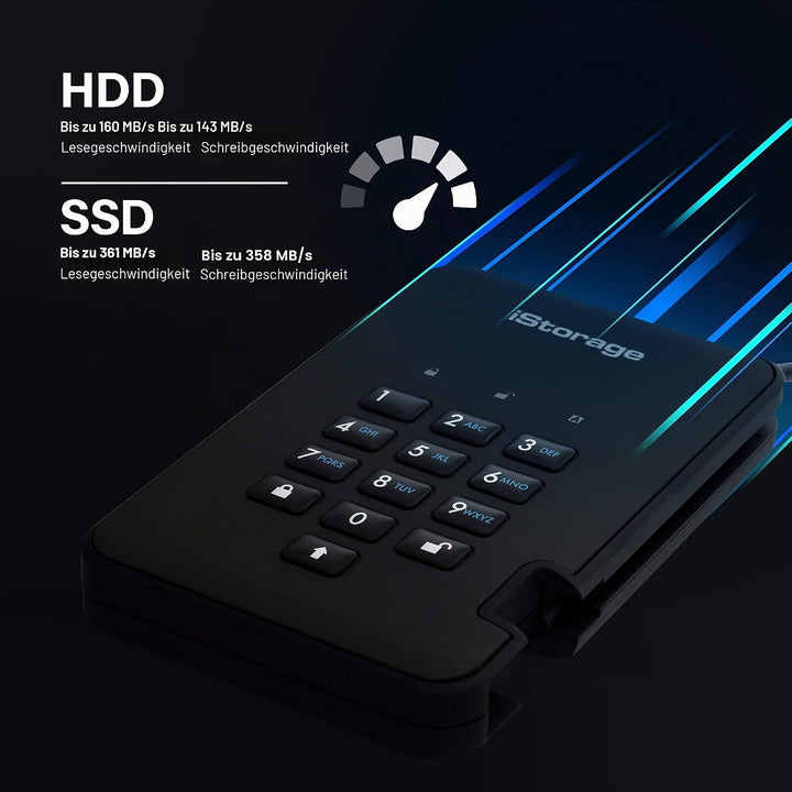 iStorage diskAshur2 256-bit 4TB Verschlüsseltes Externes Festplattengehäuse, HDD-Gehäuse, Schwarz, I