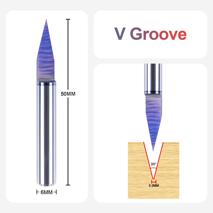 SpeTool Gravierfräser 6mm Schaft 30 Grad V Nutfräser Schriftenfräser Holz 0,2 mm Spitze VHM Graviers
