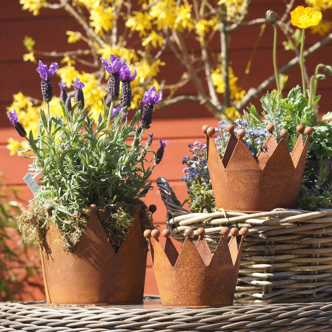 UNUS Garden Kronen Rost 3er Set Ø 17cm, Gartendeko Rostoptik, Edelrostrost Deko für Garten, Terrasse