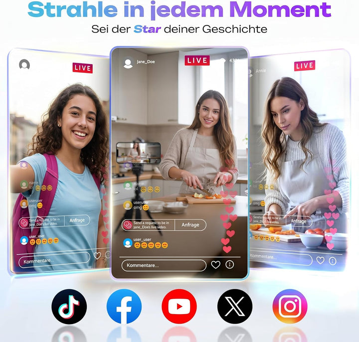 SYNCO XView Handy Selfie Monitor für iPhone 7-17 &amp; Android (Rosa) | 50m Kabellos, 3H Akku, 1080p Unt
