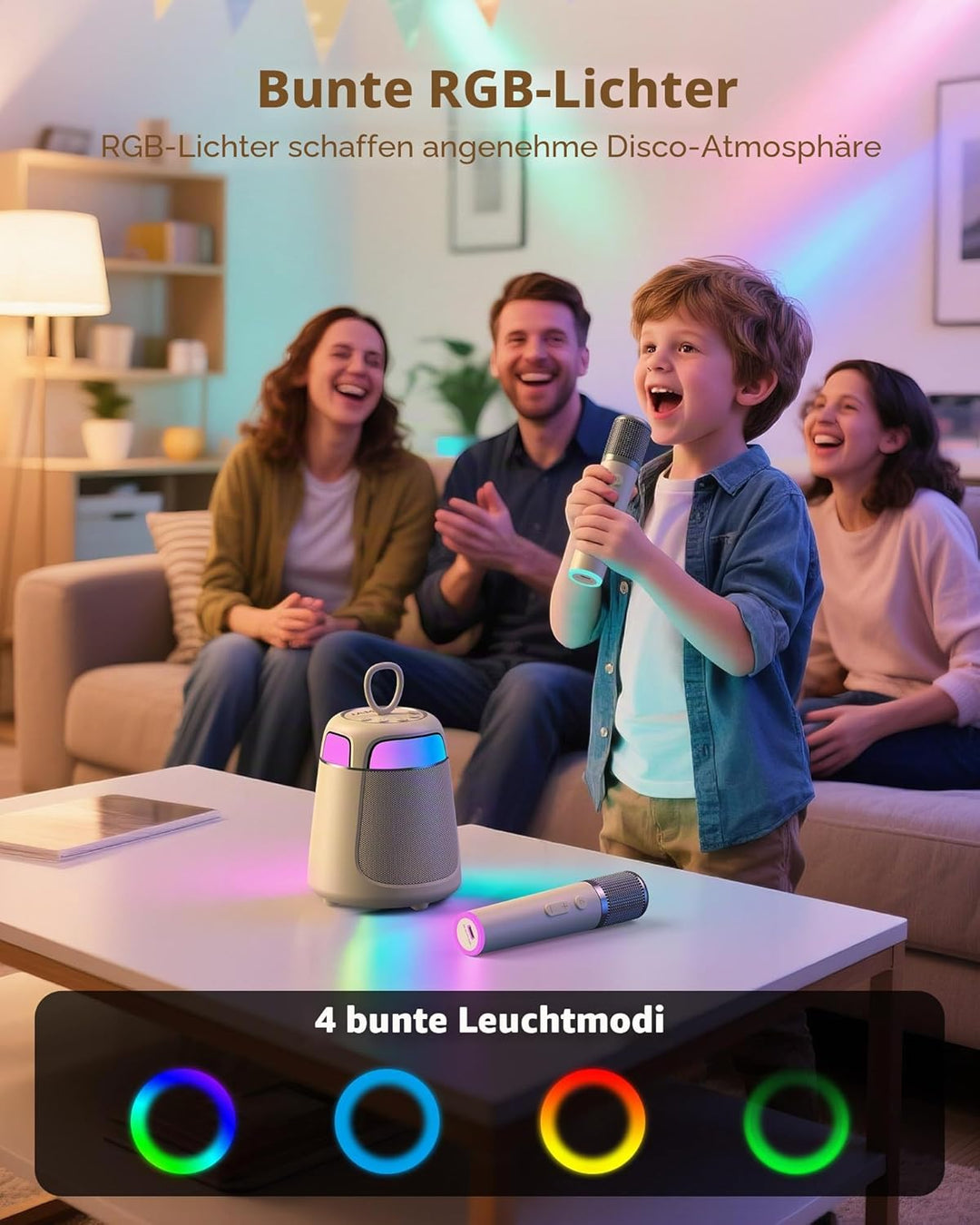 Karaoke Maschine mit 2 Mikrofonen, 2-in-1 Hochwertige Version Karaoke Anlage mit 10W Lautsprecher, T