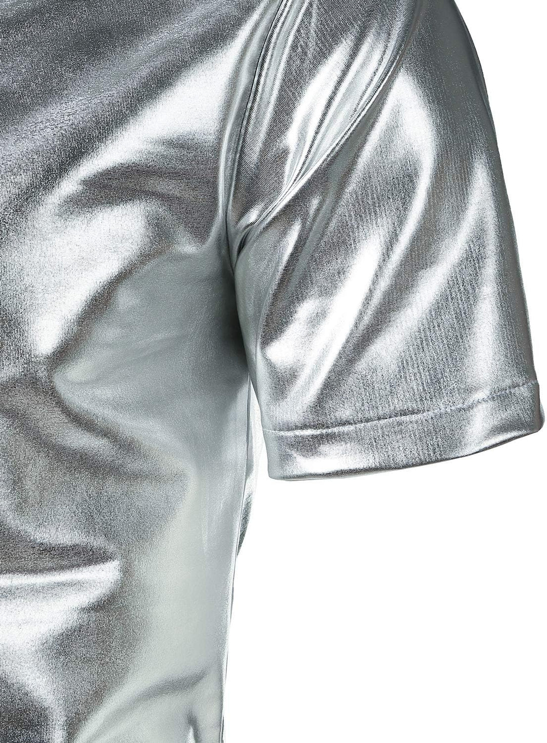 JOGAL Herren Metallic Glänzend Bronzing Nachtklub Party Hemd Silber XXL, Silber XXL