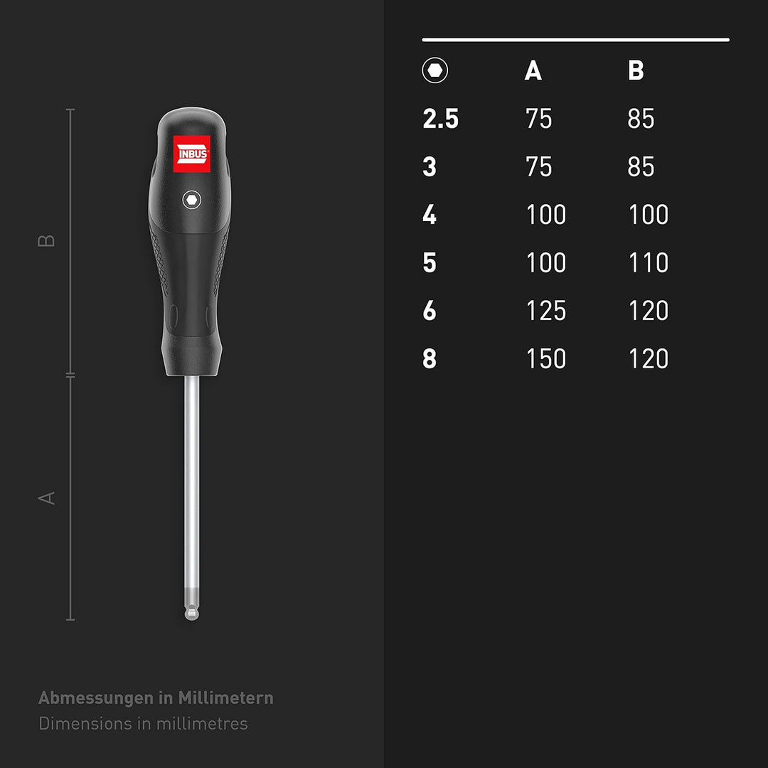 INBUS® 79863 Schraubendreher Set 6tlg, 2.5–8mm, mit Kugelkopf & HybridTouch 6× HX (2.5 – 8 mm), 6× H