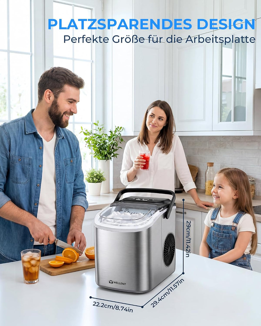 Eiswürfel Maschine, Tisch-Eismaschine mit Selbstreinigung, 12kg/24h Eiswürfelproduktion, 8 Würfel in