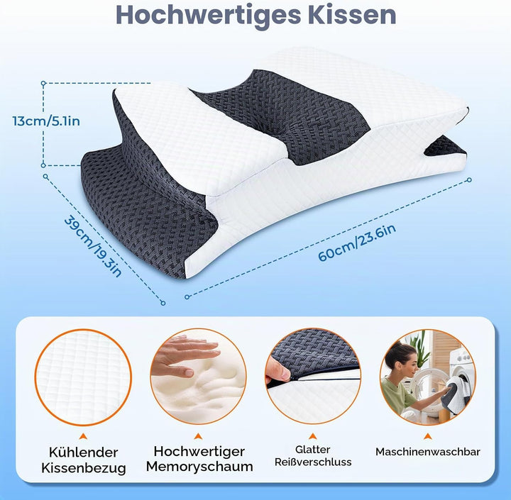 SAHEYER Rückenschläferkissen, Ergonomishces Nackenkissen Kopfkissen, Nackenstützkissen Memory Foam,
