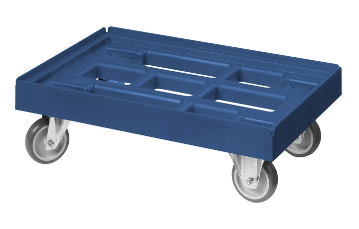 Transportroller für Kisten 60 x 40 cm mit 2 Bock- und 2 Lenkrollen in blau