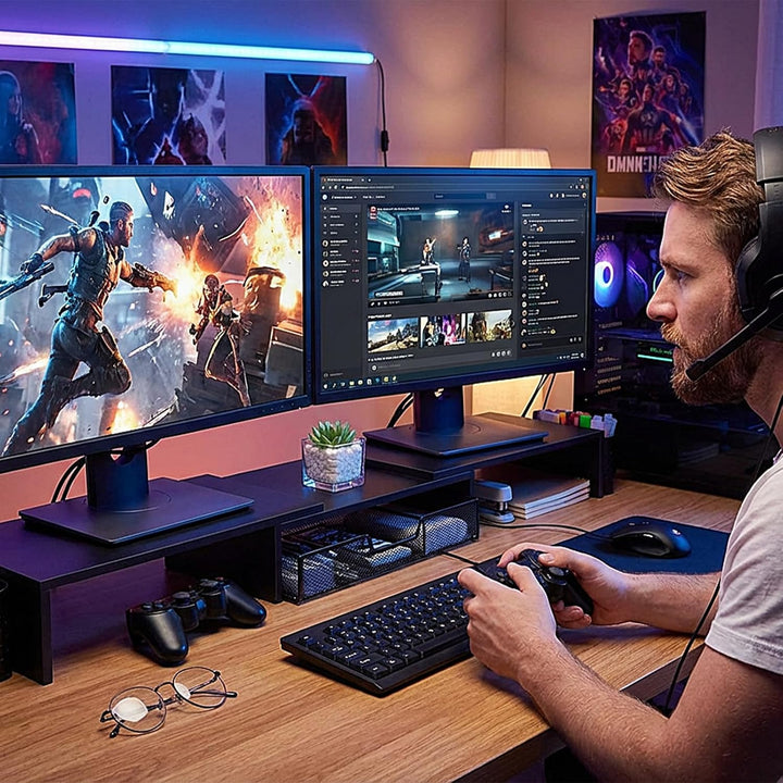 Kottwca Dual Monitorständer, Metall Monitor Stand mit Schublade und 2 Stifthaltern, Verstellbare Län