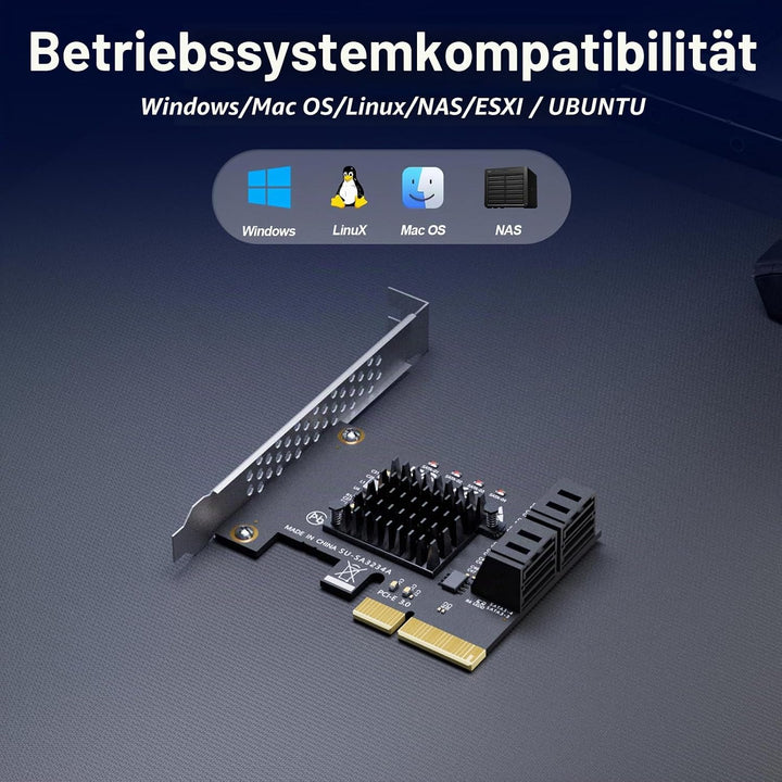 GLOTRENDS SA3234-C 4-Port PCIe X4 SATA Erweiterungskarte mit SATA- und Stromkabeln, kompatibel mit W