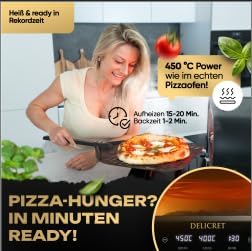 DELICRET elektrischer Pizzaofen 12” mit Pizzaschieber &amp; Pizzateig Starter Kit für Pizza Napoletana -