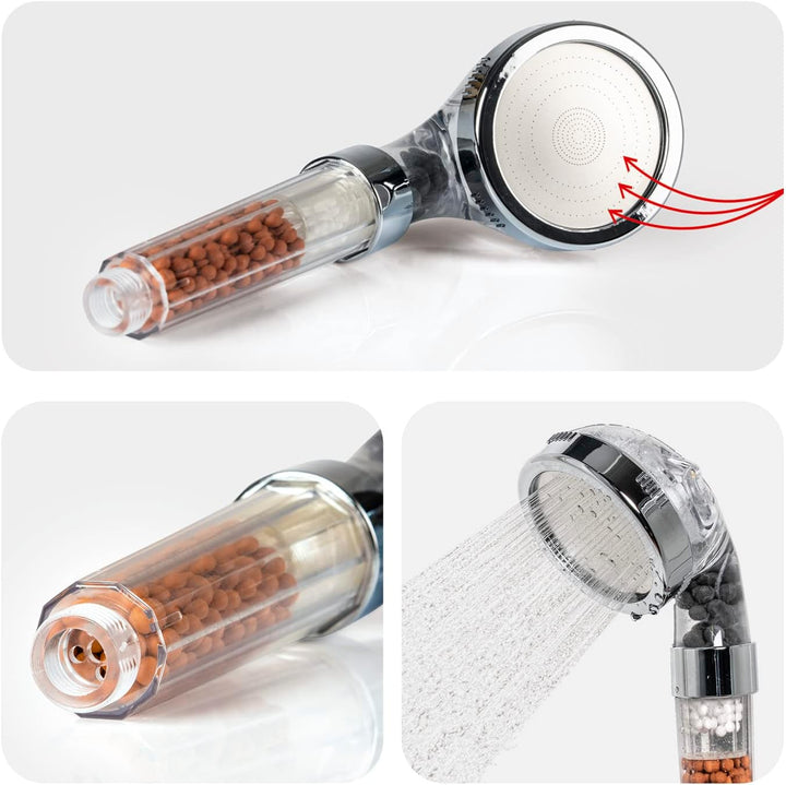 EASYmaxx Wellness-Duschkopf mit Mineralperlen & 3 Wasserstrahl-Modi | Spart 30% Wasser bei ca. 50% m