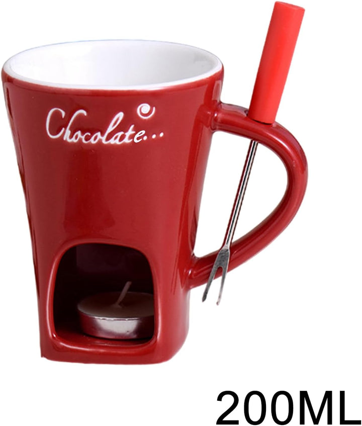 Generisch Schokofondue Tasse - 200 ml Keramik Schokoladenfondue Tasse, Schoko Fondueset mit Gabel un