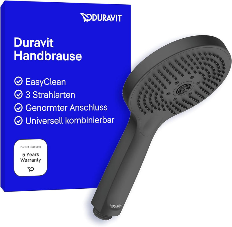 Duravit Universal Duschkopf, Duschbrause mit 3 Strahlarten (Rain, Pulse, Mono), Handbrause rund (Ø 1