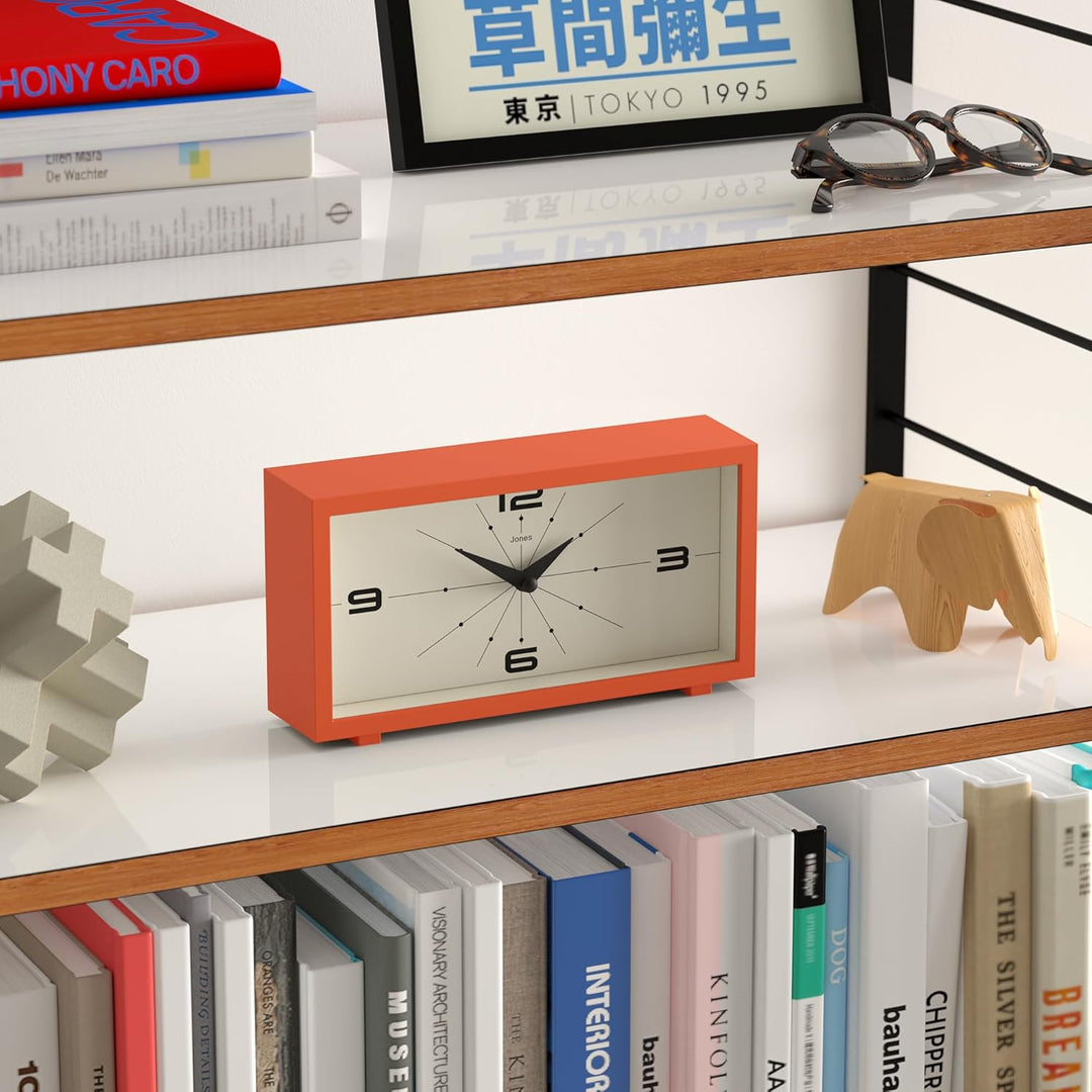 JONES CLOCKS® Odeon schreibtischuhr | Modernes rechteckiges Design | Orange | Stilvoller retrolook f