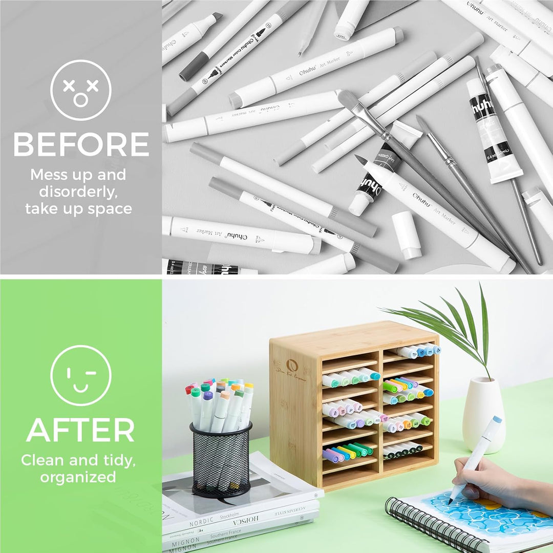 Ohuhu Bambus Stifte Organizer, Holz Desktop Aufbewahrung für 126 Markerstifte Stifte Bleistifte Kuns