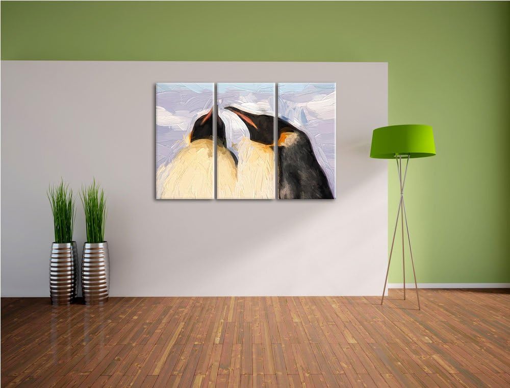 zwei prachtvolle Kaiserpinguine NewArt 3-Teiler Leinwandbild 120x80 Bild auf Leinwand, XXL riesige B