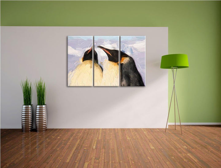 zwei prachtvolle Kaiserpinguine NewArt 3-Teiler Leinwandbild 120x80 Bild auf Leinwand, XXL riesige B
