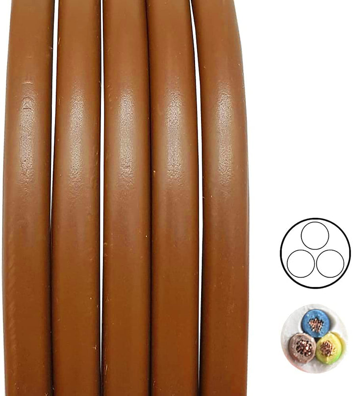 10m Zuleitung hellbraun H03VV-F 3 x 0,75qmm PVC isolierte Schlauch-Leitung Rehbraun 3G Leuchtenkabel