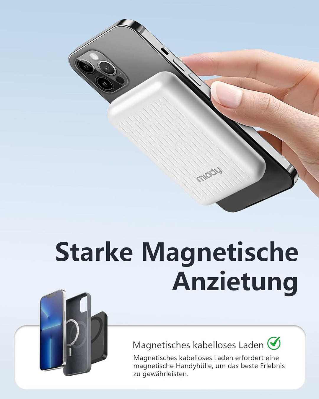 [2 Stück] Miady Powerbank für Magsafe, 5000mAh kabelloses magnetisches Ladegerät, ultradünner tragba