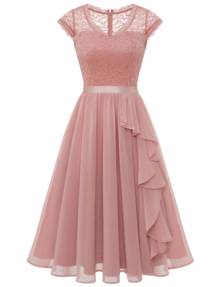Wedtrend Cocktailkleid Damen Knielang Abendkleid Elegant für Hochzeit Elegant A Linie Rüschenkleid B