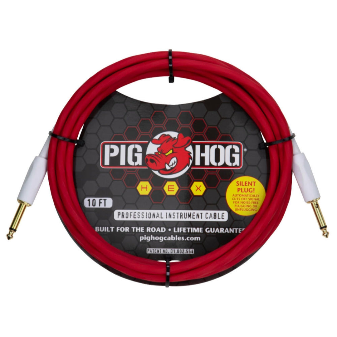 Pig Hog Hex Serie Silent Instrumentenkabel, Mit Signal-Schalter, Candy Apple Red, 3m/10ft, 6.35 (1/4