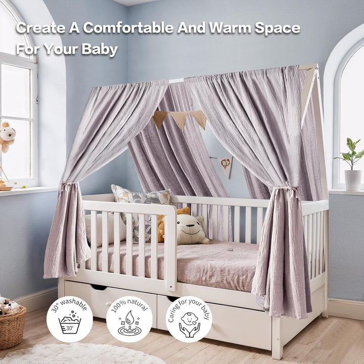 Hausbett Himmel mit Gold Applikation 2 Stück, handgefertigt aus 100% Baumwoll-Musselin, Stoffhimmel