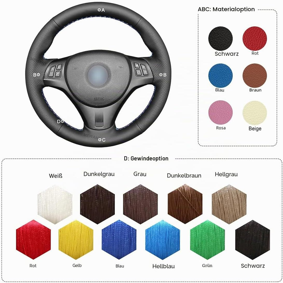 MEWANT Lenkradbezug für Sport M3 E90 E91 E92 E93 E87 E81 E82 E88 X1 E84 Schwarz Kunstleder Auto Lenk