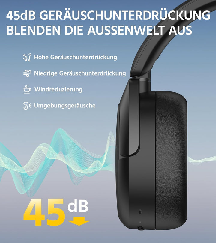 Edifier W830NB Wireless Over Ear Kopfhörer mit -45dB ANC, 94Std. AKKU, LDAC Hi-Res Sound, Spatial Au