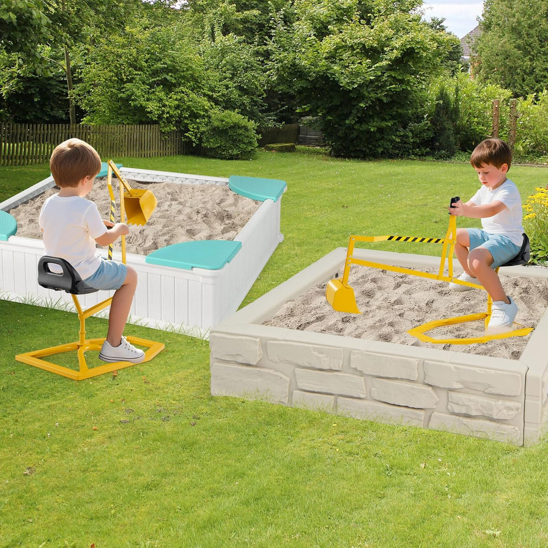 COSTWAY Sitzbagger 360° drehbar, Bagger zum Draufsitzen Metall, Bagger Sandkasten mit Schaufel & 2-H