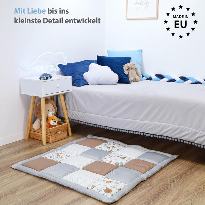 Baby Krabbeldecke 120x120 cm Velvet - Spielmatte Patchwork Spielmatte gepolstert Bodenmatte Dicke Ba