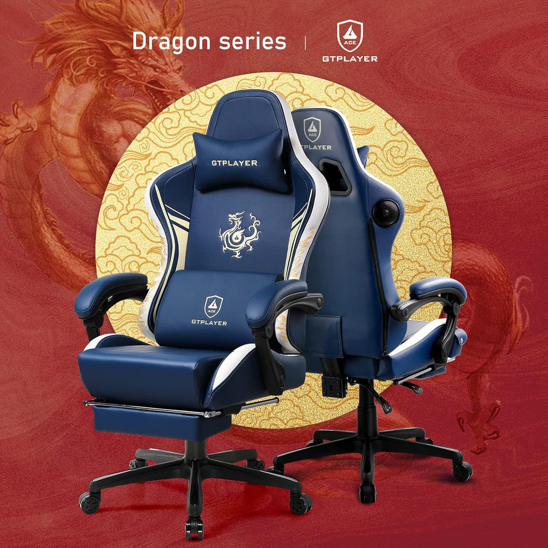 GTPLAYER Gaming Stuhl Gamer Stuhl mit Bluetooth-Lautsprechern und Fussstütze, Dragon Series Bürostuh