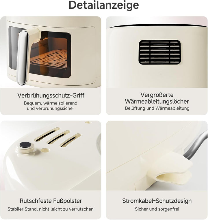 SIMPLUS Heissluftfritteuse 6,5 L, Airfryer XL mit Sichtfenster, 1500 W, extra schlankes Design, Touc