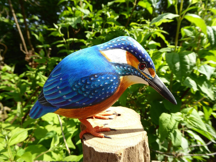 Hand geschnitzt aus Holz Vogel, Holz, Eisvogel Blau, Blau