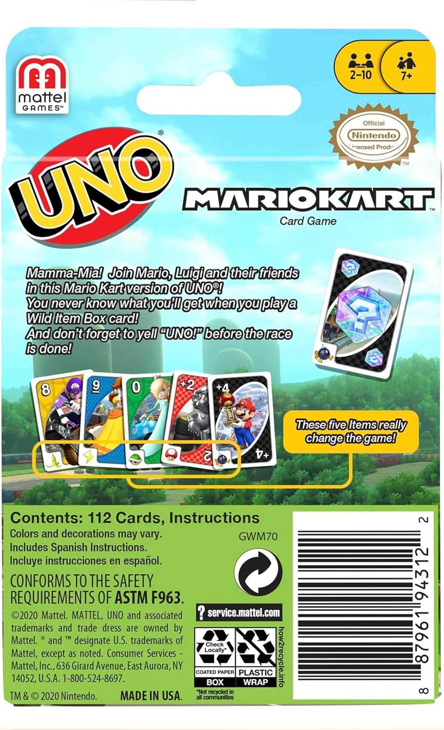 Mattel Games GWM70 - UNO Mario Kart-Kartenspiel mit 112 Karten, für Spieler ab 7 Jahren, Mario Kart