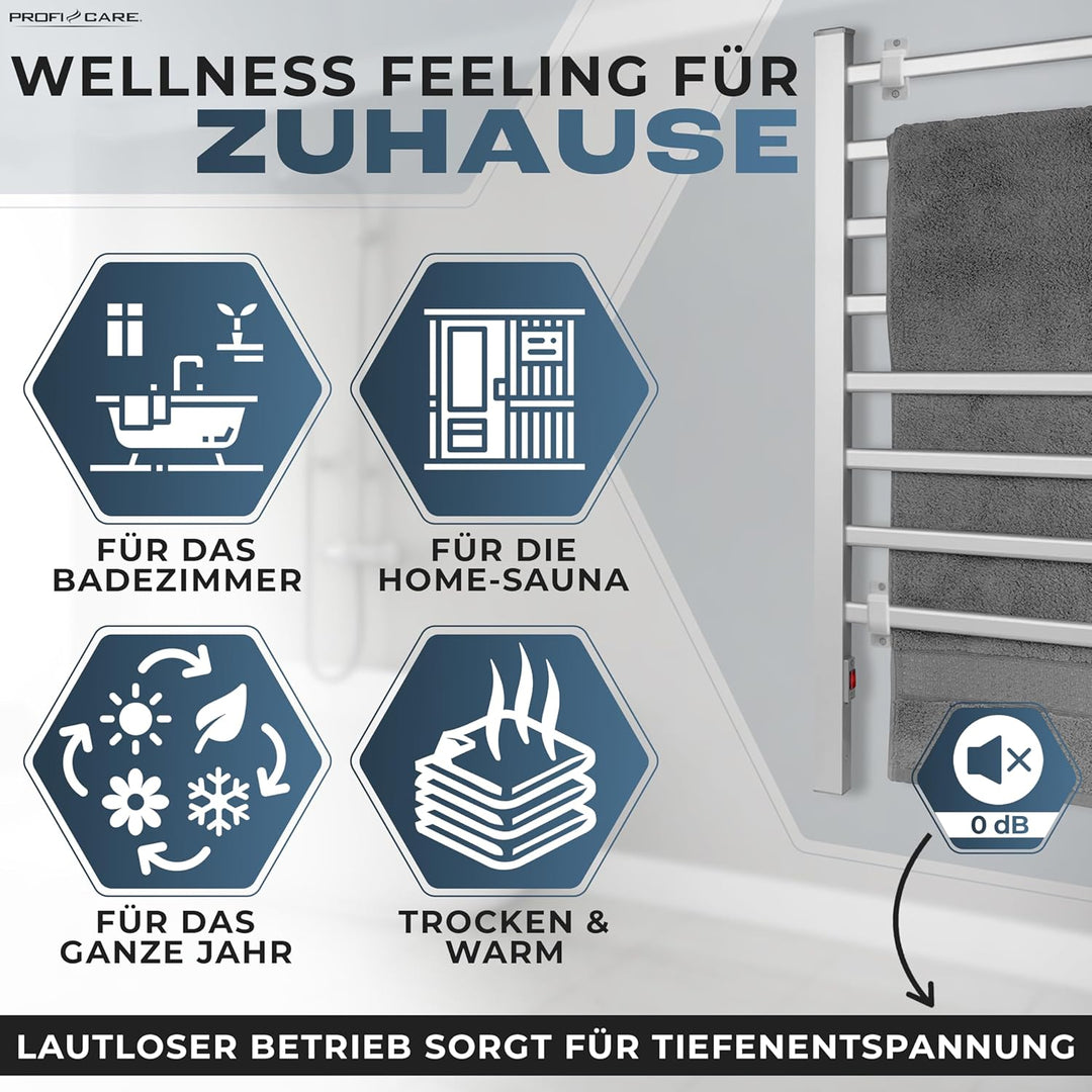 ProfiCare® Handtuchhalter ohne Bohren | Handtuchtrockner elektrisch für Bad | 1,5m Kabel | inkl. Sta