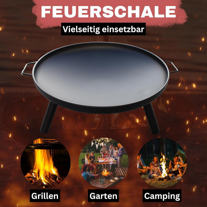 Feuerschale Feuerstelle Ø 60 cm für Lagerfeuer im Garten oder auf der Terrasse mit 2 Tragegriffen au