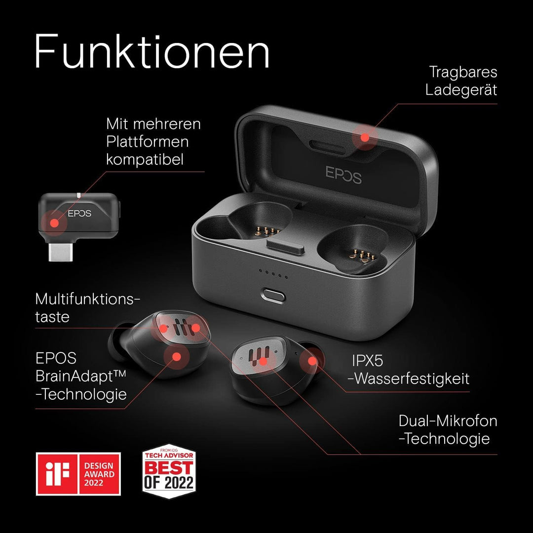 EPOS GTW 270 Kabellose Hybrid-Gaming Bluetooth Kopfhörer In Ear, USB-C-Dongle, Geräuschreduzierend,