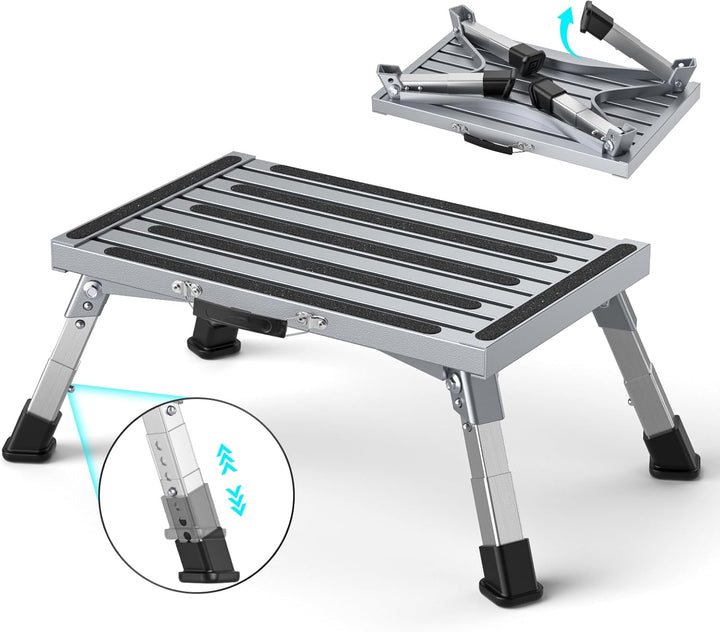 Klapptritt Trittstufe mit Griff, 4-stufige Höhenverstellbarer Tritthocker, 350kg Belastung und Anti-
