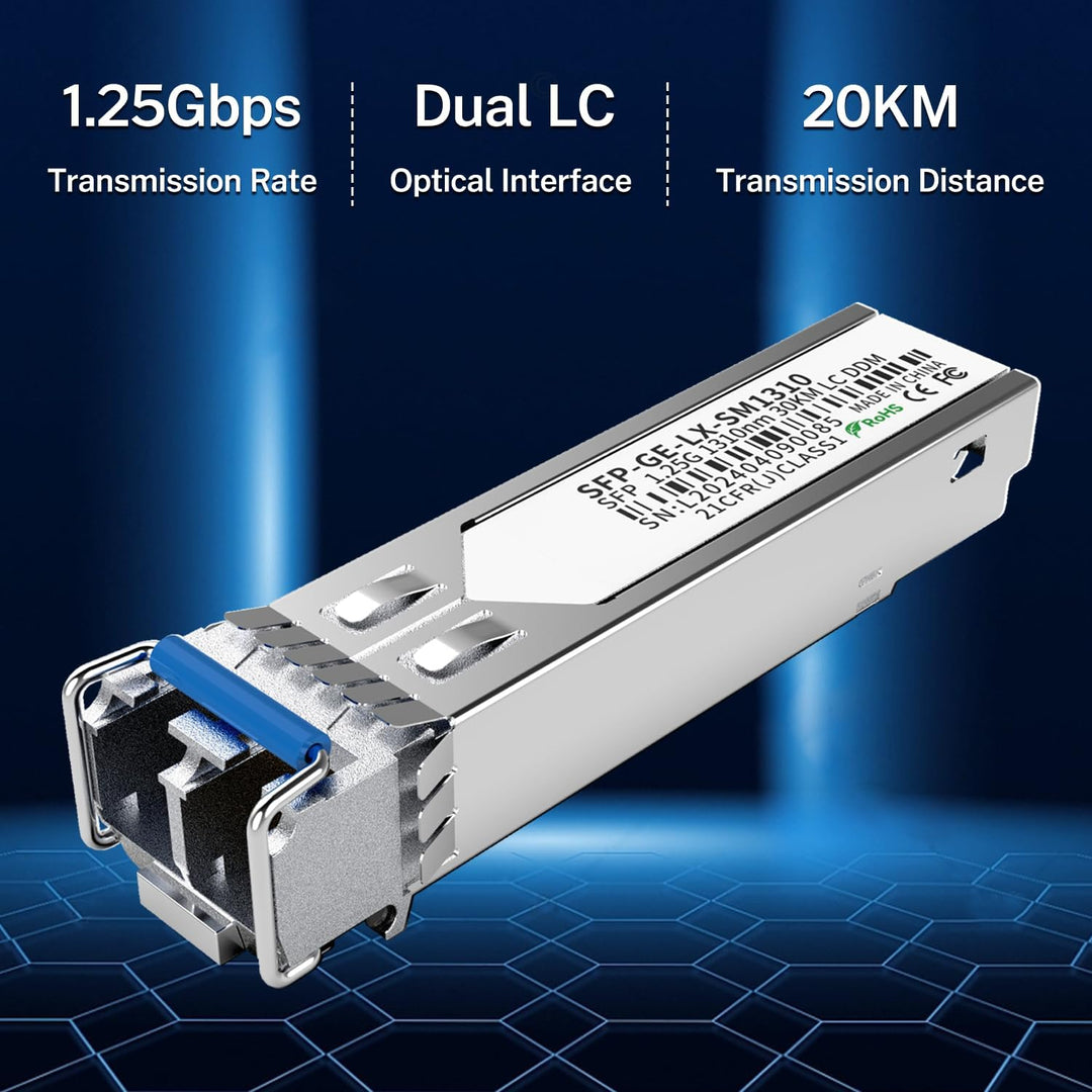 4er-Pack 1.25G SFP LC Modul 1000Base-LX Singlemode Transceiver (SMF, 1310nm, 20km, DDM) – Kompatibel