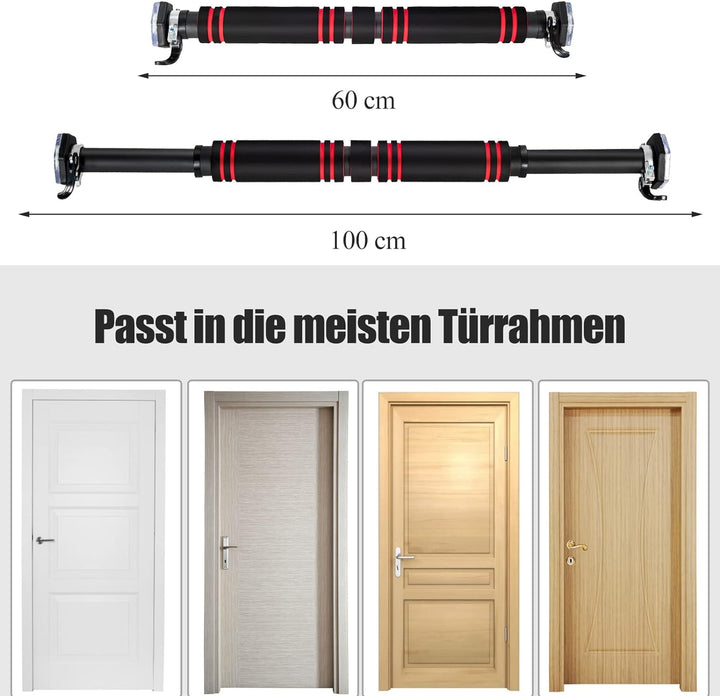 GOPLUS Klimmzugstange für Türrahmen ohne Schrauben, 65-100 cm verstellbare Trainingsstange mit Schlö