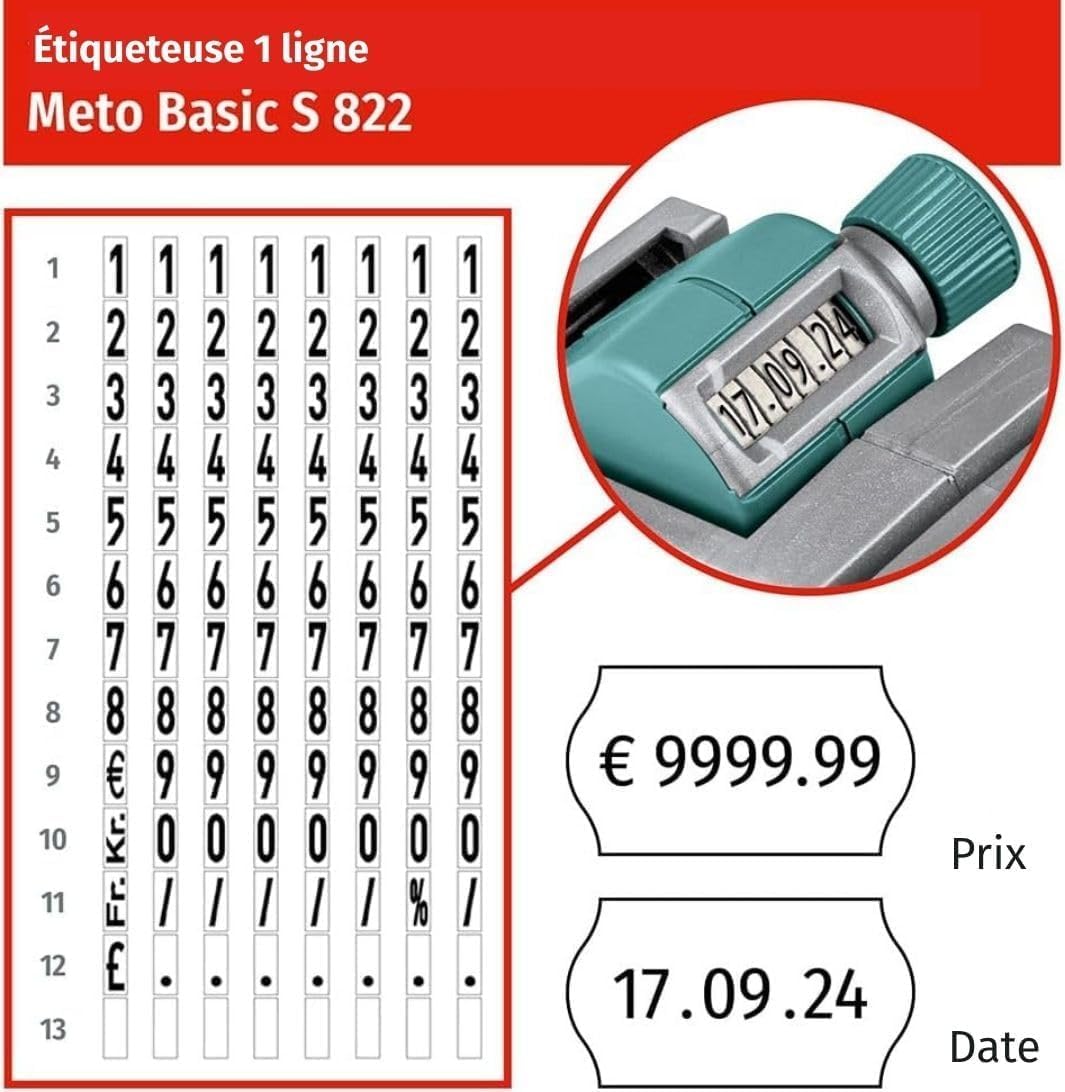 Meto Basic S Starter Kit inkl. 11.000 Etiketten – Preis, Datum, MHD (1-zeilig, 8-stellig für 22x12 m