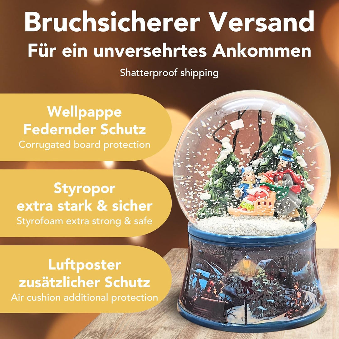 Weihnachts-Schneekugel mit Musik | Schneekugel Winterspaziergang mit Familie | Sockel Winterlandscha