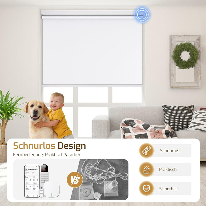 Grandekor Rollo Elektrisch 75x100cm Weiss, Elektrisches Verdunklungsrollo Klemmfix ohne/mit Bohren,