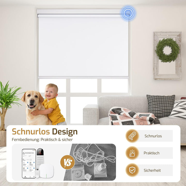 Grandekor Rollo Elektrisch 70x140cm Weiss, Elektrisches Verdunklungsrollo Klemmfix ohne/mit Bohren,