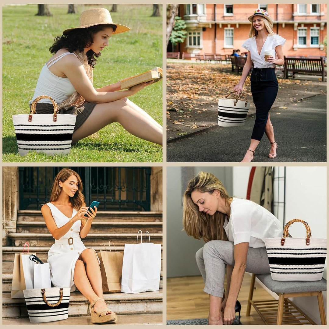 Handtasche Grosse Sommer Strandtasche Handgewebte Shopper Tasche mit Griff Frauen Henkeltasche für D