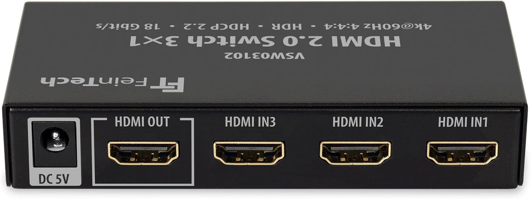FeinTech VSW03102 HDMI Switch 3x1 Automatische Umschaltung 4K 60Hz HDR CEC Ultra-HD