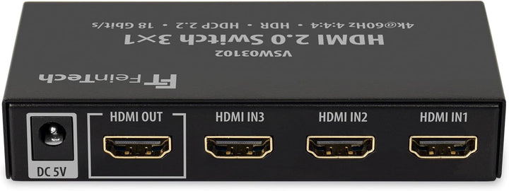 FeinTech VSW03102 HDMI Switch 3x1 Automatische Umschaltung 4K 60Hz HDR CEC Ultra-HD