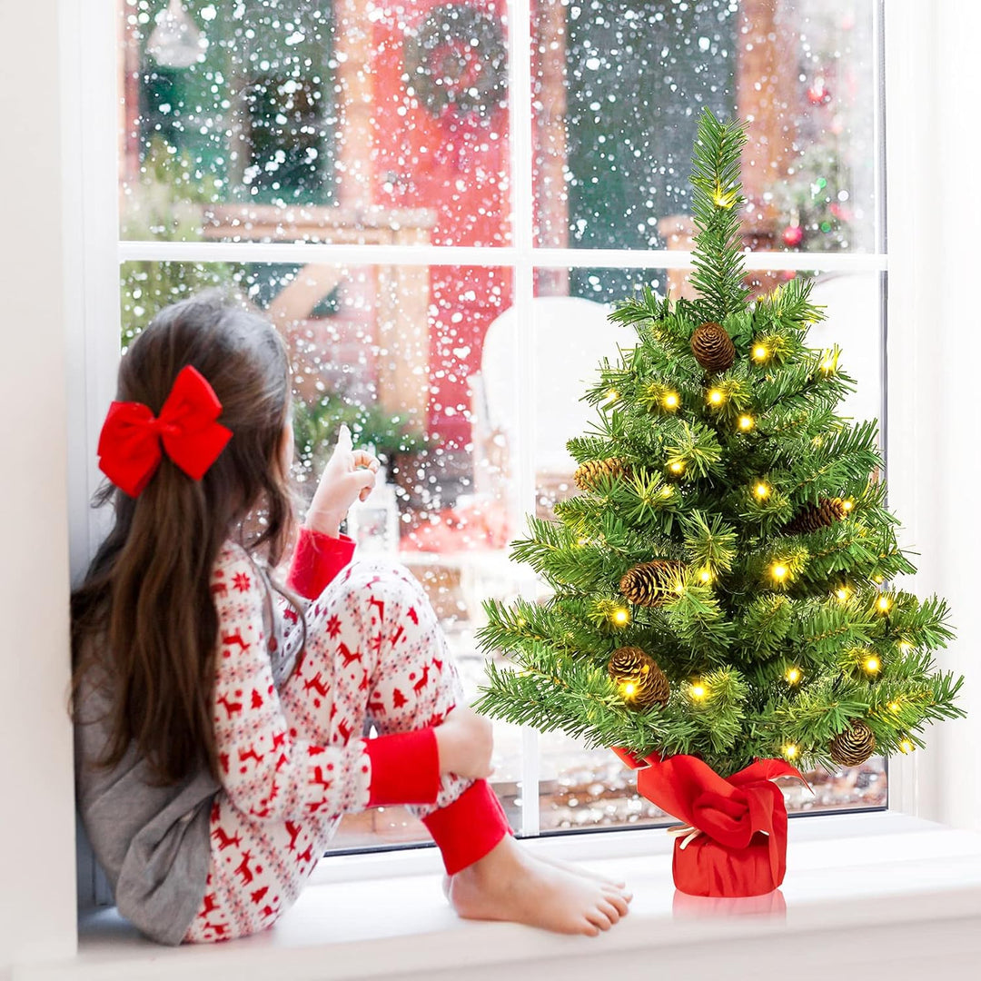 COSTWAY 64 cm Künstlicher Weihnachtsbaum mit Beleuchtung, Kleiner Tannenbaum mit 8 Lichtmodi, 8 Tann